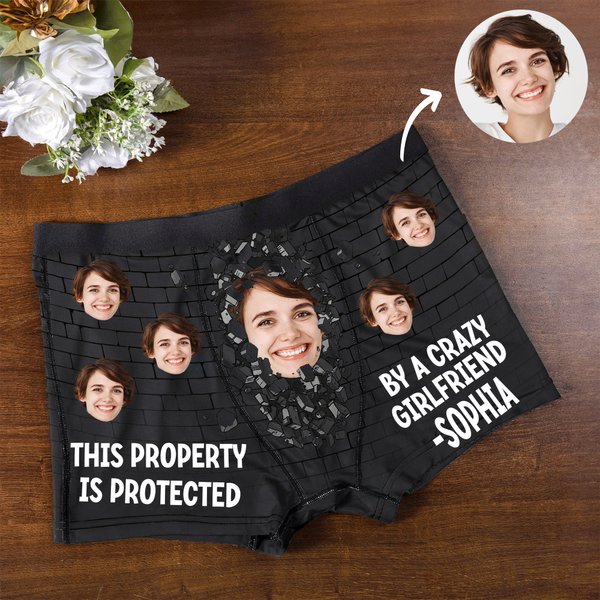 Gepersonaliseerde muurscheur gezichtsfoto Grappig herenondergoed boxershort met naam Valentijnsdag Verjaardagscadeau voor koppel partner