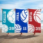 Personoitu koripallo jalkapallo iso nopeasti kuivuva rantapyyhe nimellä ja numerolla matkalle lahja pallopelien ystäville