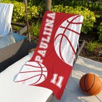 Personoitu koripallo jalkapallo iso nopeasti kuivuva rantapyyhe nimellä ja numerolla matkalle lahja pallopelien ystäville