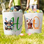 Personalized Cute Bunny Easter Bucket Basket with Name and Initial Easter Egg Hunt Basket Easter Party Favors Gift for Kids