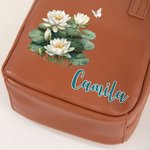 Personalizzato acquerello nascita nome fiore portatile borsa trucco in pelle PU con manico accessori da viaggio regalo di compleanno per le donne ragazze