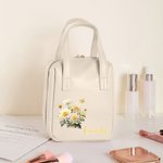 Personalizzato acquerello nascita nome fiore portatile borsa trucco in pelle PU con manico accessori da viaggio regalo di compleanno per le donne ragazze