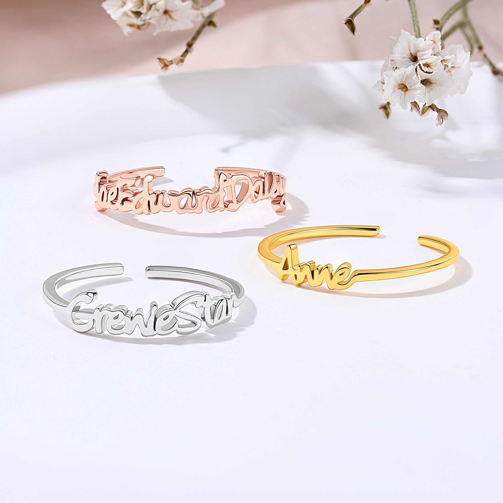 Bague en argent sterling avec 2-4 noms Cadeau d'anniversaire pour la famille Couples