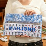 Personalised Blue-and-White Porcelain Mahjong Waterproof Storage Bag with Name Travel Accessory Birthday Gift for Mahjong Lovers