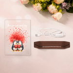 Personalized Love Tree Cute Penguin Acrylic LED Night Light with Name Date and Wooden Base Home Decor Valentine's Day Anniversary Gift for Couples