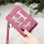 Cartera plegable personalizada de cuero PU con flor de nacimiento nombre y múltiples ranuras para tarjetas regalo de cumpleaños para mujer