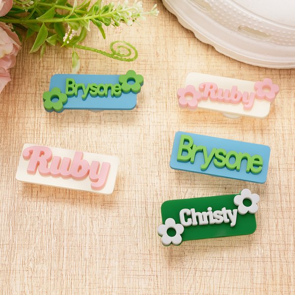 Personalised Flower Square Multicolour Shoes Charm with Name Shoes Decoration Daily Wear Birthday Gift for Friends Family