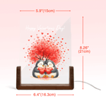 Personalized Love Tree Cute Penguin Acrylic LED Night Light with Name Date and Wooden Base Home Decor Valentine's Day Anniversary Gift for Couples