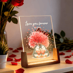 Personalized Love Tree Cute Penguin Acrylic LED Night Light with Name Date and Wooden Base Home Decor Valentine's Day Anniversary Gift for Couples