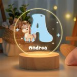Luce notturna a LED personalizzata con nome animali carini base in legno regalo ideale per compleanni e baby shower per bambini