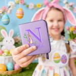 Personalised Cute Peter Rabbit Initial PU Leather Bifold Pocket Wallet with Multiple Card Slots with Name Easter Gift for Girls