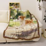 Couverture à pompons personnalisée avec nom et photo d'animal de compagnie Cadeau d'anniversaire pour les amoureux des animaux de compagnie