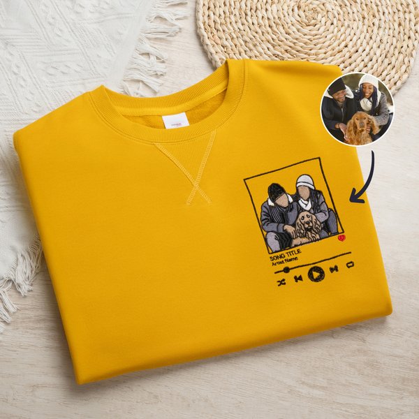 Bordado Personalizado Reproductor de Música Foto Diseño Suave Camiseta Sudadera Sudadera con Capucha con Canción y Cantante Nombre Cumpleaños Regalo para Amigos de la Familia