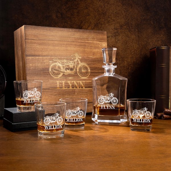 Personalized Cool Motorcycle Design Whiskey Decanter with Engraved Name Daily Use Birthday Gift for Whiskey Lover