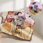 Couverture à pompons personnalisée avec nom et photo d'animal de compagnie Cadeau d'anniversaire pour les amoureux des animaux de compagnie