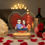 Personalisierte Cartoon Paar Charakter Herz Acryl LED Nachtlicht mit Namen und hölzerne Basis Home Decor Valentinstag Jahrestag Geschenk für Paar