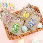 Gepersonaliseerde schattige Bunny Paaseieren Trekkoord Snoep Cadeauzak met Initialen en Naam Paasvakantie Feest Cadeau voor Jongens Meisjes