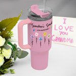 Gobelet de Grande Capacité 1130ml Personnalisé avec Nom et Fleurs de Naissance Jardin de Grand-mère Cadeau Anniversaire Fête des Mères pour Grand-mère
