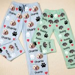 Personliga 1-4 foton av husdjursansikten tassavtryck flerfärgade pyjamasbyxor för barn kvinna man med dragsko för dagligt bruk födelsedagspresent för husdjursälskare