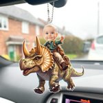Personalizado cara foto dinosaurio acrílico colgante ornamento decoración del coche regalo de cumpleaños para los propietarios de automóviles de la familia