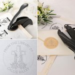 Personalized Religion Cross Flowers Black Book Hand Held Embosser Envelope Stamp with Name and Storage Bag Birthday Gift for Bookworm Christian