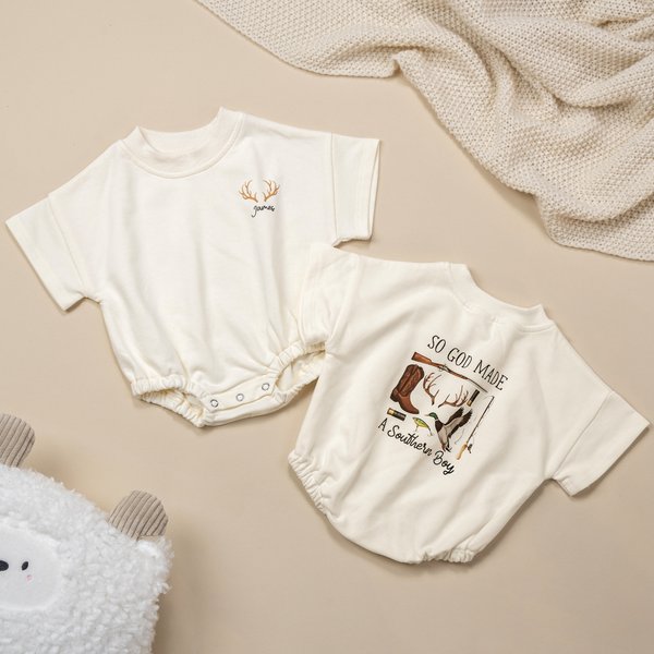 Personalized So God Made A Southern Boy Girl Baby Romper Baby Hunting Bodysuit with Name Baby Shower Little Hunter Gift for Newborns