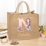 Personalisierte niedliche rosa Fantasy Meerjungfrau Kapazität Jutetasche Tote Bag mit Initialen und Namen Reisezubehör Geburtstagsgeschenk für Mädchen