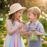 Gepersonaliseerde schattige Bunny Paaseieren Trekkoord Snoep Cadeauzak met Initialen en Naam Paasvakantie Feest Cadeau voor Jongens Meisjes