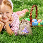 Gepersonaliseerde schattige Bunny Paaseieren Trekkoord Snoep Cadeauzak met Initialen en Naam Paasvakantie Feest Cadeau voor Jongens Meisjes