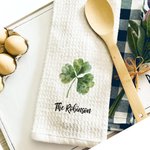 Toalla de cocina personalizada con nombre Lucky Shamrock Waffle Tea Towel St. Patrick's Day Gift for Family Friends