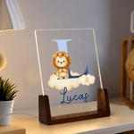 Personalized 12 Zodiac Animals Acrylic LED Night Light with Wooden Base and Name Birthday Anniversary Gift for Family Kids