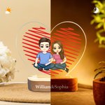 Personalisierte Cartoon Paar Charakter Herz Acryl LED Nachtlicht mit Namen und hölzerne Basis Home Decor Valentinstag Jahrestag Geschenk für Paar