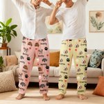 Personliga 1-4 foton av husdjursansikten tassavtryck flerfärgade pyjamasbyxor för barn kvinna man med dragsko för dagligt bruk födelsedagspresent för husdjursälskare