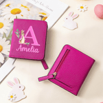 Personalised Cute Peter Rabbit Initial PU Leather Bifold Pocket Wallet with Multiple Card Slots with Name Easter Gift for Girls