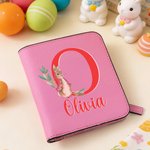 Personalised Cute Peter Rabbit Initial PU Leather Bifold Pocket Wallet with Multiple Card Slots with Name Easter Gift for Girls