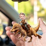Personalizado cara foto dinosaurio acrílico colgante ornamento decoración del coche regalo de cumpleaños para los propietarios de automóviles de la familia