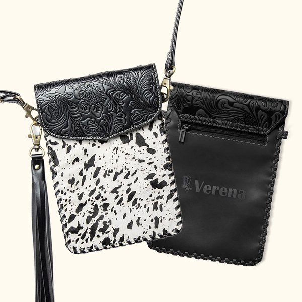 Gepersonaliseerde telefoon Crossbody Western bewerkt leer Cowhide Messenger Franje Tas