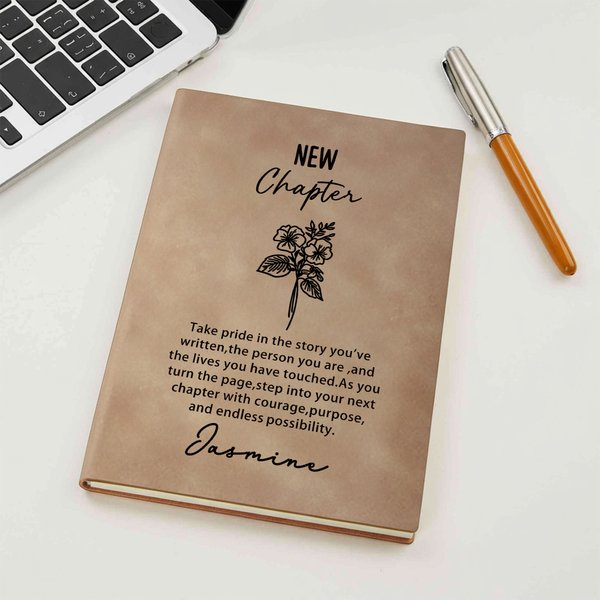 Personalised New Chapter Birth Flower A5 Journal Notebook with Name Resignation Retirement Gift for Colleague