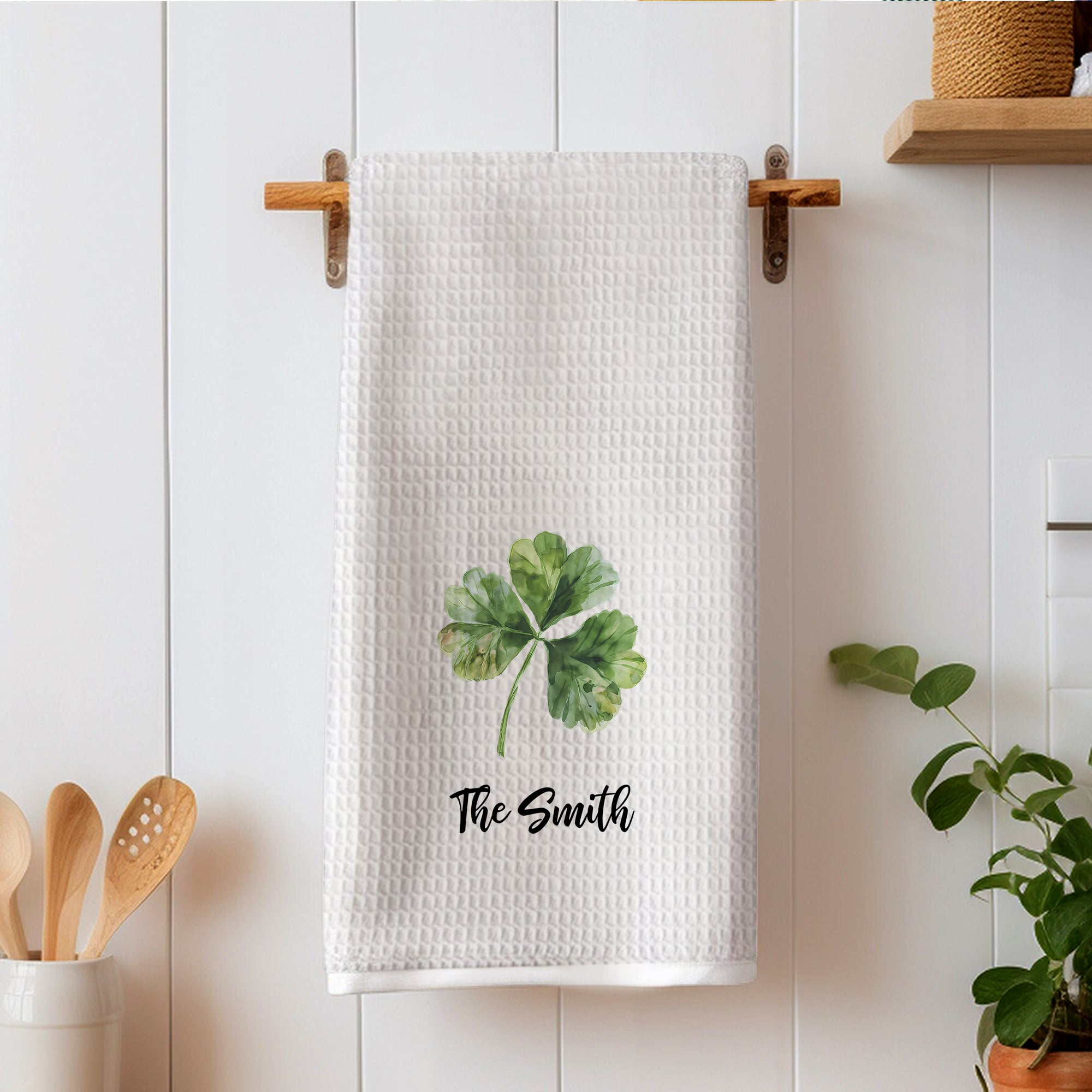 Torchon personnalisé avec nom Décoration de cuisine Cadeau de la St Patrick pour la famille et les amis