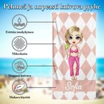 Personoitava raidallinen ruutukuosinen rantapyyhe cartoonhahmolla ylimitoitettu nopeasti kuivuva sopii syntymäpäivälahjaksi perheelle ja ystäville