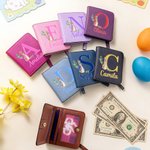 Personalised Cute Peter Rabbit Initial PU Leather Bifold Pocket Wallet with Multiple Card Slots with Name Easter Gift for Girls