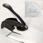 Personalized Religion Cross Flowers Black Book Hand Held Embosser Envelope Stamp with Name and Storage Bag Birthday Gift for Bookworm Christian