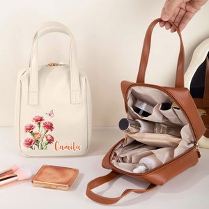 Personalizzato acquerello nascita nome fiore portatile borsa trucco in pelle PU con manico accessori da viaggio regalo di compleanno per le donne ragazze