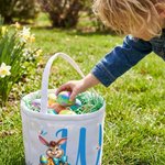 Personalized Cute Bunny Easter Bucket Basket with Name and Initial Easter Egg Hunt Basket Easter Party Favors Gift for Kids