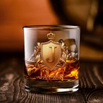 Vaso de whisky personalizado de vidrio de 295 ml con insignia dorada e inicial regalo de cumpleaños y ocasiones especiales para amantes del whisky