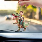 Personalizado cara foto dinosaurio acrílico colgante ornamento decoración del coche regalo de cumpleaños para los propietarios de automóviles de la familia
