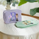 Trousse personalizzata con personaggio, iniziale e nome, design a strisce - Regalo essenziale per donne