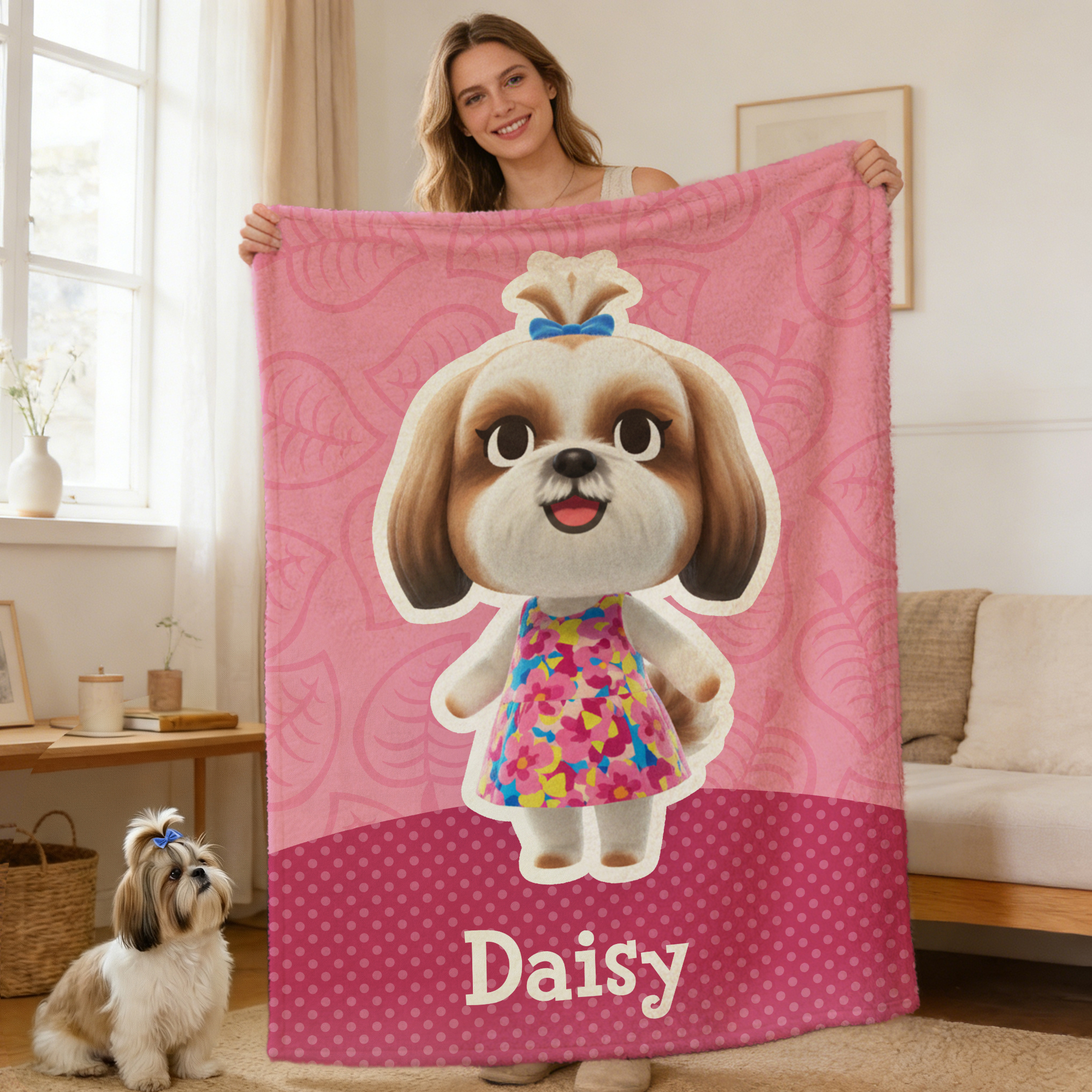 Personnalisé Chibi Style Pet Villager Character Multicolor Soft Throw Blanket with Name Daily Use Birthday Gift for Pet Owners