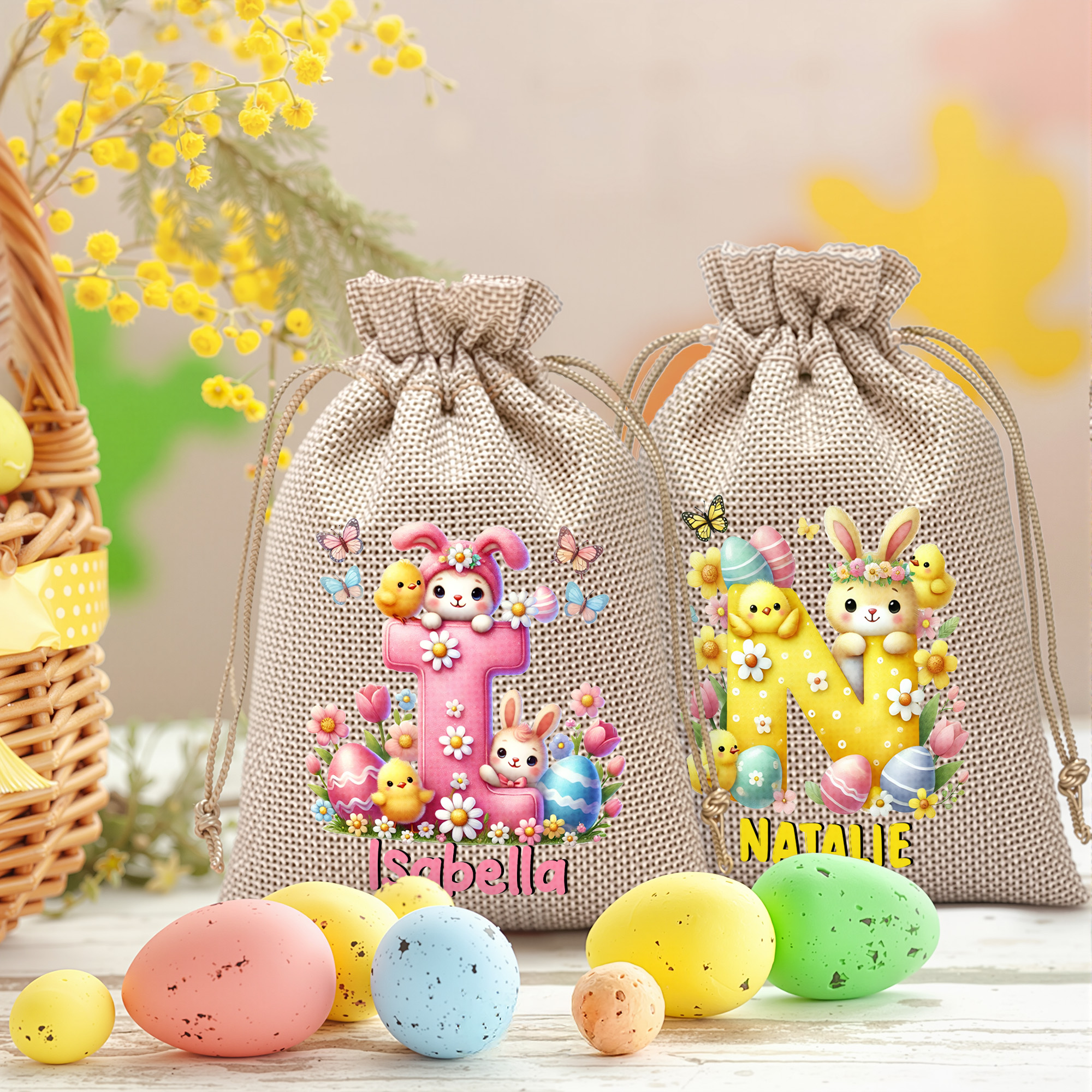 Sac à bonbons avec initiales et nom pour les œufs de Pâques Cadeau de fête de Pâques pour garçons filles