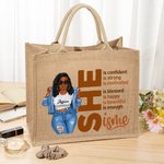 Personalized Fashion Cartoon Hip Hop Girl She is Confident Large Jute Tote Bag with Name Birthday Encouragement Affirmation Gift for Women